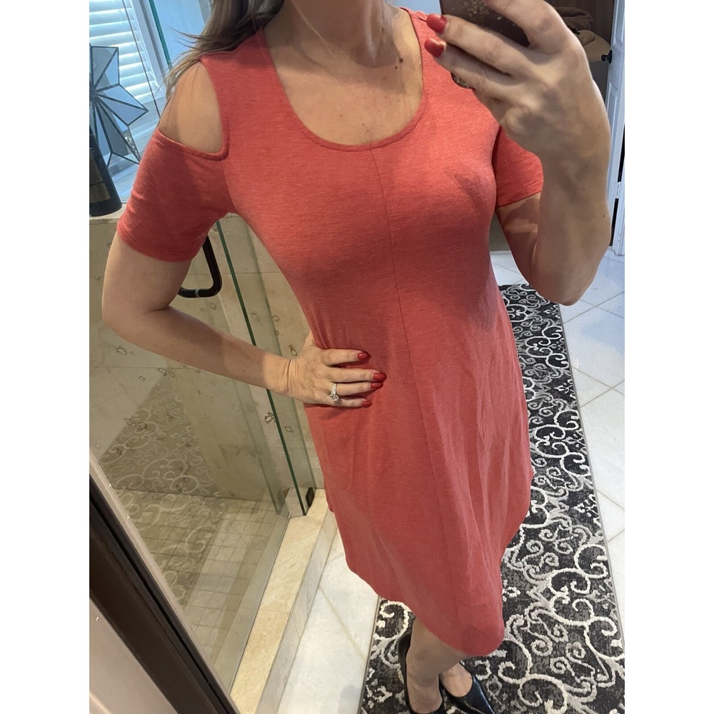 Soft Surroundings Womens XS Coral Cold Shoulder Swing Dress Short Sleeve Pockets
